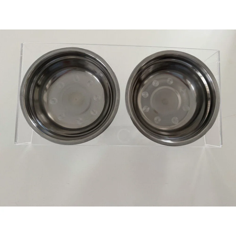 Acrylic Elevated Dog Cat Bowls Pet Feeder Double Bowl Raised Stand small size